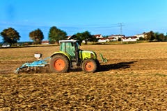 Small Scale Farming With Tractor Royalty Free Stock Photos