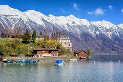 Small town on a mountain lake, Switzerland stock photos Small town on a mountain lake, Switzerland stock photos
