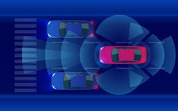 Smart bil HUD, autonomt själv-körande funktionslägemedel på begrepp för iot för tunnelbanastadsväg med den grafiska avkännarerada vektor illustrationer Smart bil HUD, autonomt själv-körande funktionslägemedel på begrepp för iot för tunnelbanastadsväg med den grafiska avkännarerada vektor illustrationer