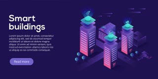 Smart city or intelligent building isometric vector concept. Building automation with computer networking illustration. royalty free illustration Smart city or intelligent building isometric vector concept. Building automation with computer networking illustration. royalty free illustration