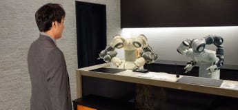 Smart hotel in hospitality industry 4.0 concept, the receptionist robot robot assistant in lobby of hotel or airports always w royalty free stock photo Smart hotel in hospitality industry 4.0 concept, the receptionist robot robot assistant in lobby of hotel or airports always w royalty free stock photo
