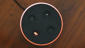 Smart speaker top view artificial intelligence assistant switch on off microphone red ring