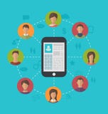Smart telefon med det sociala nätverket för profilsida och runt om friendsh stock illustrationer Smart telefon med det sociala nätverket för profilsida och runt om friendsh stock illustrationer