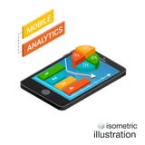 Smartphone isométrique avec des graphiques sur un fond blanc Concept mobile d'analytics Illustration isométrique de vecteur illustration libre de droits Smartphone isométrique avec des graphiques sur un fond blanc Concept mobile d'analytics Illustration isométrique de vecteur illustration libre de droits
