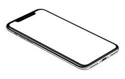 Smartphone mockup similar to iPhone X CCW rotated lies on surface isolated on white background