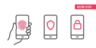 Smartphone mit Schutz- und Sicherheitslinie Ikonen auf Schirm Beglaubigte Unterschrift, Finger-Scan, Schildsicherheit, private Ve stock abbildung Smartphone mit Schutz- und Sicherheitslinie Ikonen auf Schirm Beglaubigte Unterschrift, Finger-Scan, Schildsicherheit, private Ve stock abbildung
