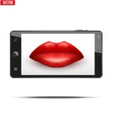 Smartphone με τα χείλια των γυναικών στην οθόνη διανυσματική απεικόνιση Smartphone με τα χείλια των γυναικών στην οθόνη διανυσματική απεικόνιση