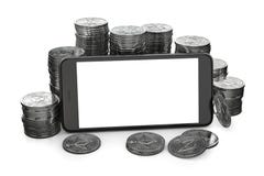 Smartphone με το κενό διάστημα αντιγράφων επί της οθόνης μεταξύ των σωρών του αιθέρα που απομονώνεται στο λευκό διανυσματική απεικόνιση Smartphone με το κενό διάστημα αντιγράφων επί της οθόνης μεταξύ των σωρών του αιθέρα που απομονώνεται στο λευκό διανυσματική απεικόνιση
