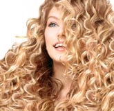 Smiling Girl With Blonde Permed Hair Stock Photo Smiling Girl With Blonde Permed Hair Stock Photo