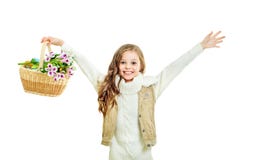 Smiling little girl with basket full of colorful easter eggs royalty free stock photo Smiling little girl with basket full of colorful easter eggs royalty free stock photo