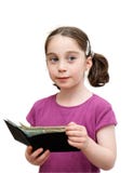 Smiling Little Girl Holds A Wallet Royalty Free Stock Images