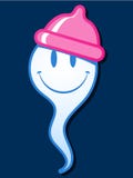 Smiling sperm with condom hat