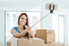 Smiling woman taking selfies stock photos Smiling woman taking selfies stock photos