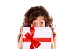 Smiling Woman With A Gift Royalty Free Stock Photo