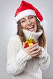 Smiling young Christmas woman with Santa hat royalty free stock photos Smiling young Christmas woman with Santa hat royalty free stock photos