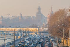 Smog in Moscow, Russia. Thursday, Nov. 20, 2014. Weather: Sun, s royalty free stock image Smog in Moscow, Russia. Thursday, Nov. 20, 2014. Weather: Sun, s royalty free stock image