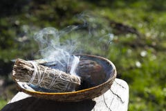 Free Smoldering White Sage Smudge Stick Close Up Royalty Free Stock Photo - 269168745