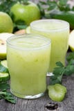 Smoothies Of Green Apple, Celery, Lime, Vertical Royalty Free Stock Images