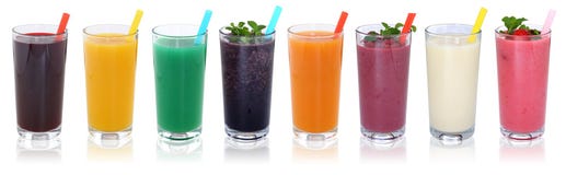 Smoothies фруктового сока Smoothie выпивают с isola плодоовощей в ряд стоковое изображение rf Smoothies фруктового сока Smoothie выпивают с isola плодоовощей в ряд стоковое изображение rf