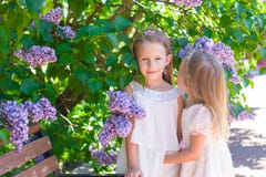 Små förtjusande flickor i frodigt parkerar i sommar royaltyfri fotografi Små förtjusande flickor i frodigt parkerar i sommar royaltyfri fotografi