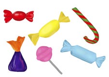 Snoepjes en geplaatste suikergoedpictogrammen royalty-vrije illustratie Snoepjes en geplaatste suikergoedpictogrammen royalty-vrije illustratie