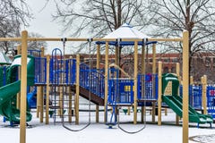 Swing Set at a Playground during Winter with Fresh Snow stock photography Swing Set at a Playground during Winter with Fresh Snow stock photography