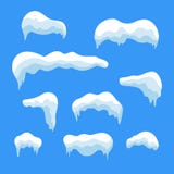 Snow ice icicle set Winter design. White blue snow template. Snowy frame decoration isolated on blue background. Cartoon Royalty Free Stock Image Snow ice icicle set Winter design. White blue snow template. Snowy frame decoration isolated on blue background. Cartoon Royalty Free Stock Image