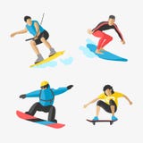 Snowboard del vector que salta el patín determinado del skater del skydiver de la velocidad de los atletas de las siluetas del ej Fotos de archivo Snowboard del vector que salta el patín determinado del skater del skydiver de la velocidad de los atletas de las siluetas del ej Fotos de archivo