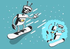 Snowboard Design With Robot Snowboarder Illustration With Separate Parts Elements Of Body. Royalty Free Stock Image Snowboard Design With Robot Snowboarder Illustration With Separate Parts Elements Of Body. Royalty Free Stock Image