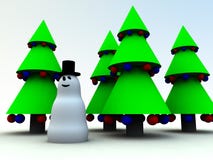 Snowman And Christmas Trees 0 Stock Image