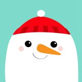 Snowman face head. Carrot nose, red hat. Merry Christmas. Cute cartoon funny kawaii character. Happy New Year. Blue winter vector illustration Snowman face head. Carrot nose, red hat. Merry Christmas. Cute cartoon funny kawaii character. Happy New Year. Blue winter vector illustration