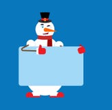 Snowman holding banner blank. place for text. New Year and Chris. Tmas vector illustration royalty free illustration Snowman holding banner blank. place for text. New Year and Chris. Tmas vector illustration royalty free illustration
