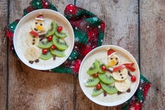 Snowman Porridge Oatmeal Breakfast , Fun Christmas For Kids Royalty Free Stock Photo