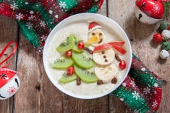 Snowman Porridge Oatmeal Breakfast , Fun Christmas For Kids Stock Image