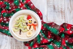 Snowman Porridge Oatmeal Breakfast , Fun Christmas For Kids Royalty Free Stock Photo