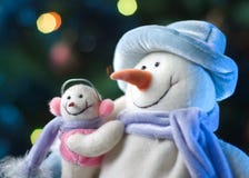 Snowman With His Little Baby Stock Photo