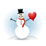 Snowman With Red Heart Stock Photos