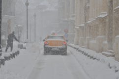 Blizzard in the Bucharest city