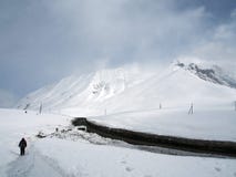 Snowy landscape along the Georgian military road in the spring stock image Snowy landscape along the Georgian military road in the spring stock image