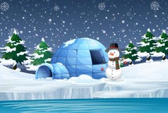 Snowy Night With Igloo And Snowman Stock Images