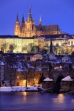 Snowy Prague Gothic Castle In The Night Stock Photos