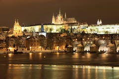 Snowy Prague Gothic Castle On The River Vltava Wit Stock Photography