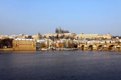 Snowy Prague Gothic Castle With Charles Bridge Stock Photo Snowy Prague Gothic Castle With Charles Bridge Stock Photo