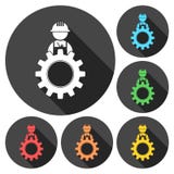 Sob o projeto da engrenagem da ilustração da construção os ícones ajustaram-se com sombra longa ilustração stock Sob o projeto da engrenagem da ilustração da construção os ícones ajustaram-se com sombra longa ilustração stock