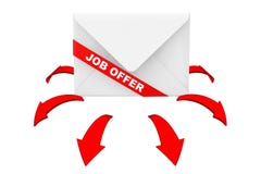 Sobre con Job Offer Ribbon Sign y la dirección roja que brilla intensamente AR ilustración del vector Sobre con Job Offer Ribbon Sign y la dirección roja que brilla intensamente AR ilustración del vector