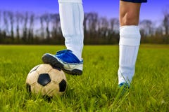 Soccer ball and feet of player