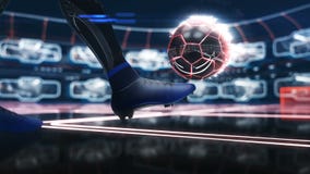 Soccer ball floating in space to goal with neon shot effect 3d illustration royalty free illustration Soccer ball floating in space to goal with neon shot effect 3d illustration royalty free illustration