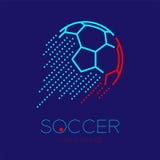 Soccer ball shooting logo icon outline stroke set dash line design illustration