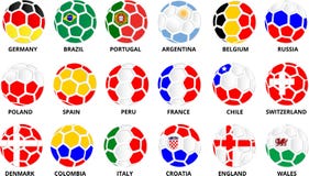 Soccer balls in colors of national flags on white. vector illustration Soccer balls in colors of national flags on white. vector illustration