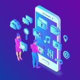 Social media apps on a smartphone. Social media 3d isometric icons. Mobile apps. Created For Mobile, Web, Decor, Application. stock illustration Social media apps on a smartphone. Social media 3d isometric icons. Mobile apps. Created For Mobile, Web, Decor, Application. stock illustration